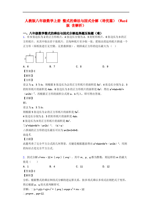 人教版八年级数学上册 整式的乘法与因式分解(培优篇)(Word版 含解析)