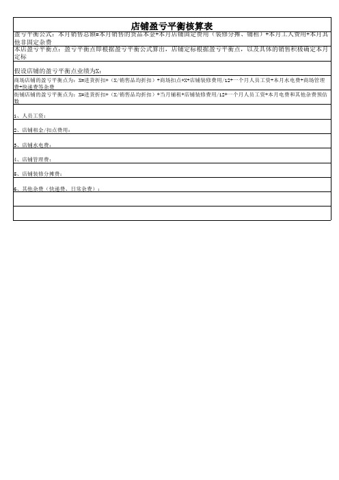 加盟商业绩分析表和盈亏平衡表