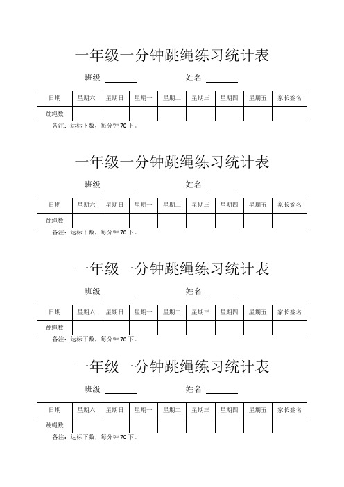 一年级一分钟跳绳练习统计表