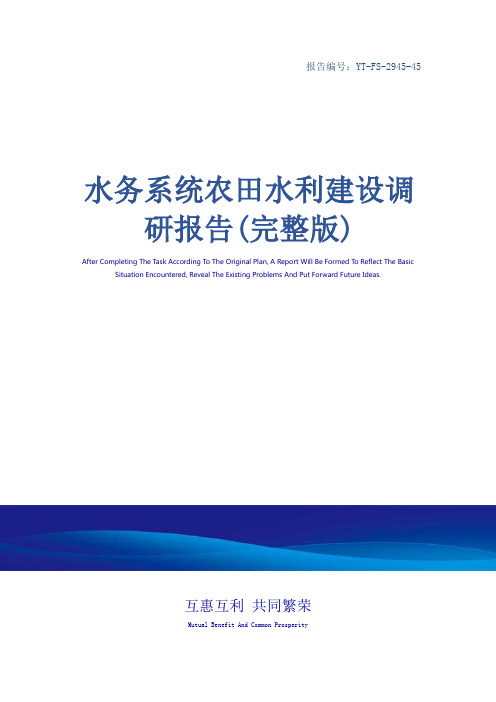 水务系统农田水利建设调研报告(完整版)