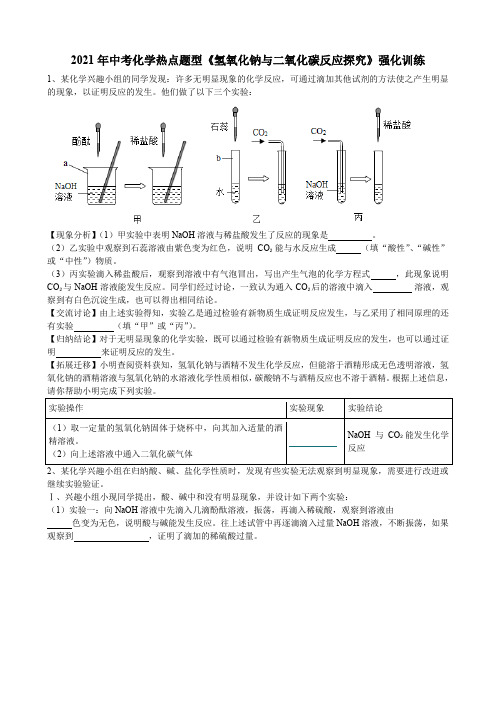 最新中考化学热点题型《氢氧化钠与二氧化碳反应探究》强化训练