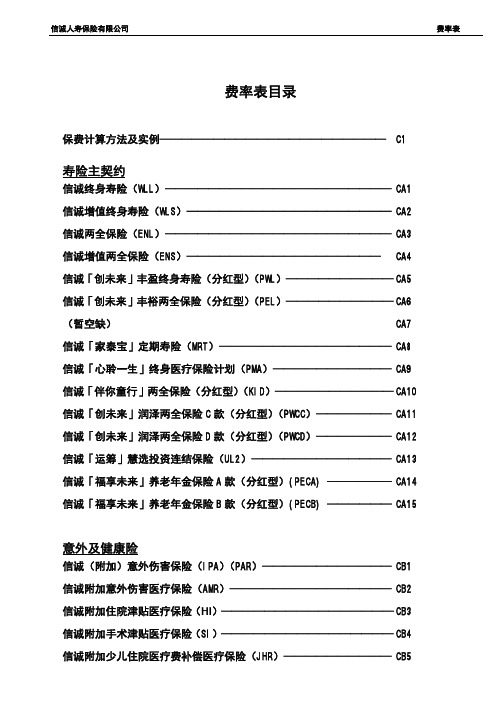 信诚费率手册