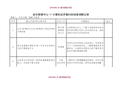 【9A文】学生矛盾纠纷排查调解记录