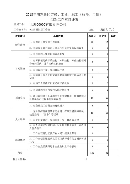 劳模工作室自评表 上海