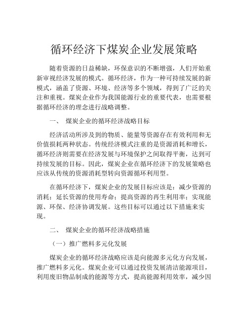 循环经济下煤炭企业发展策略