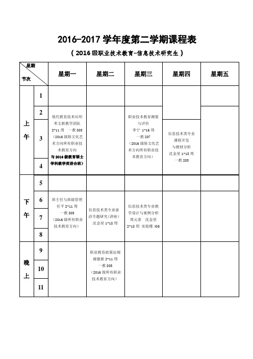 2016-2017学年度第二学期课程表