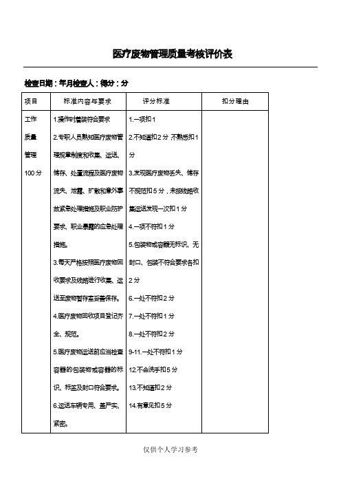 医疗废物考核标准