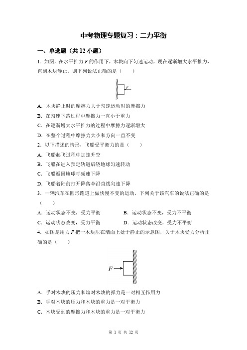 中考物理专题复习：二力平衡