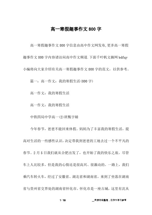 高一寒假趣事作文800字