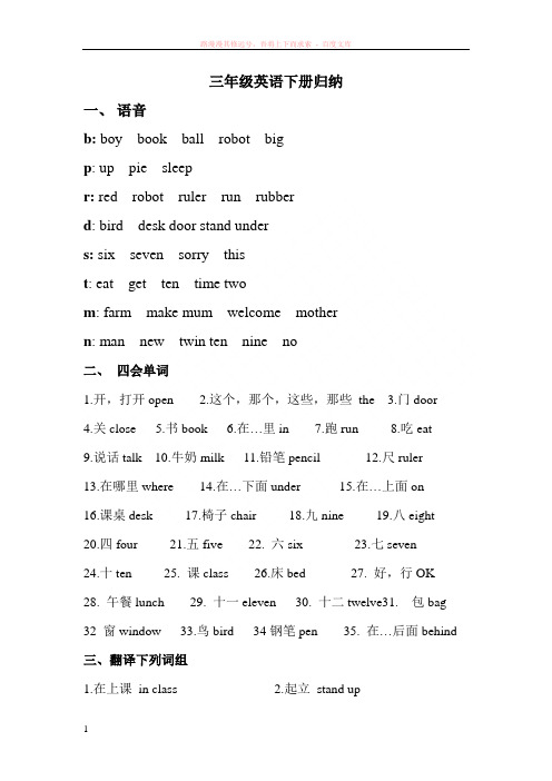 新版牛津英语三年级下册复习题 (1)