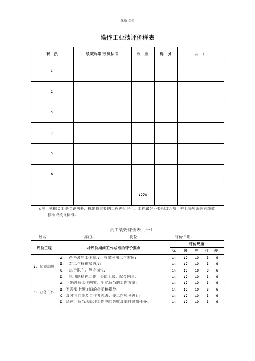 2022年操作工业绩评价样表