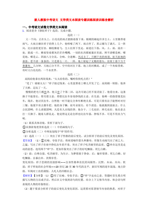 新人教版中考语文 文学类文本阅读专题训练阅读训练含解析