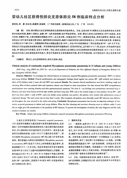 婴幼儿社区获得性肺炎支原体肺炎58例临床特点分析