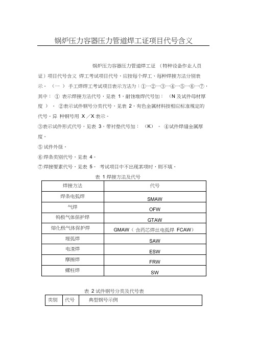 焊工项目代号释义