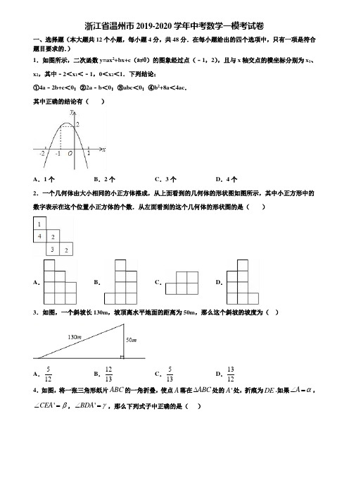 浙江省温州市2019-2020学年中考数学一模考试卷含解析