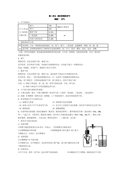 初中化学笔记：第二单元  我们周围的空气