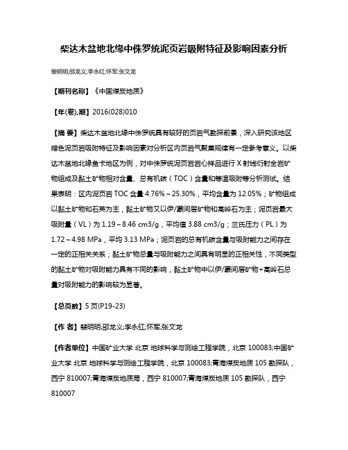 柴达木盆地北缘中侏罗统泥页岩吸附特征及影响因素分析