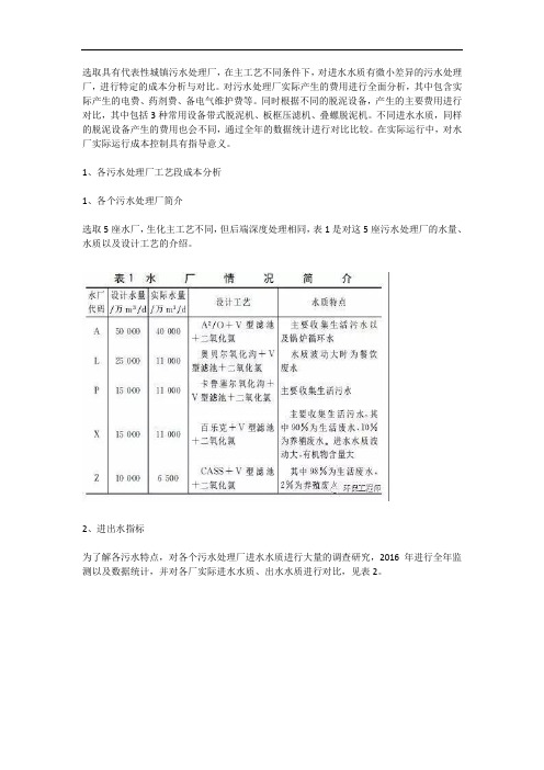 不同工艺下污水处理运行成本的分析