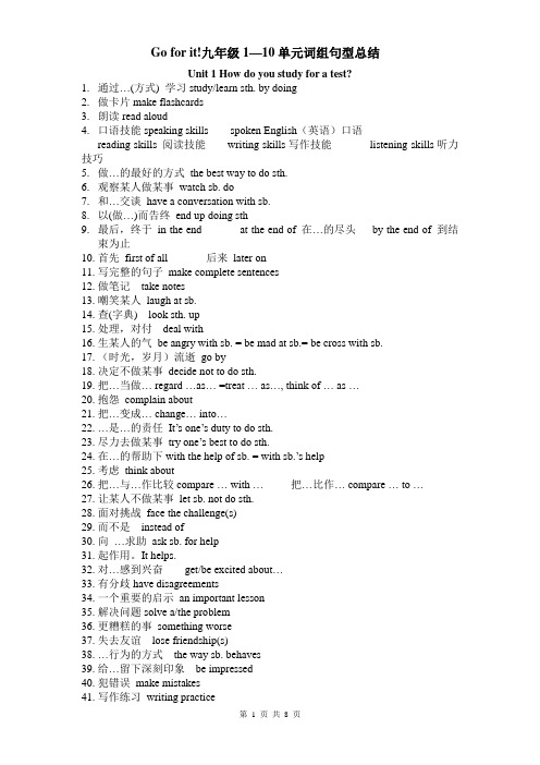 Go for it!九年级1—10单元词组句型总结