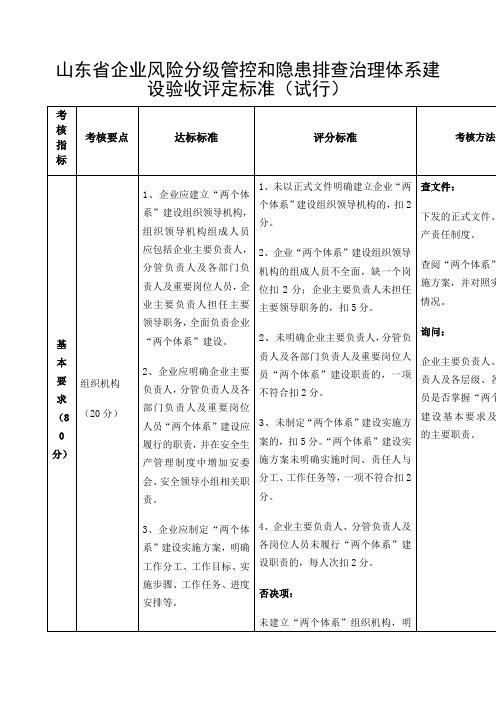 安全生产双体系验收标准