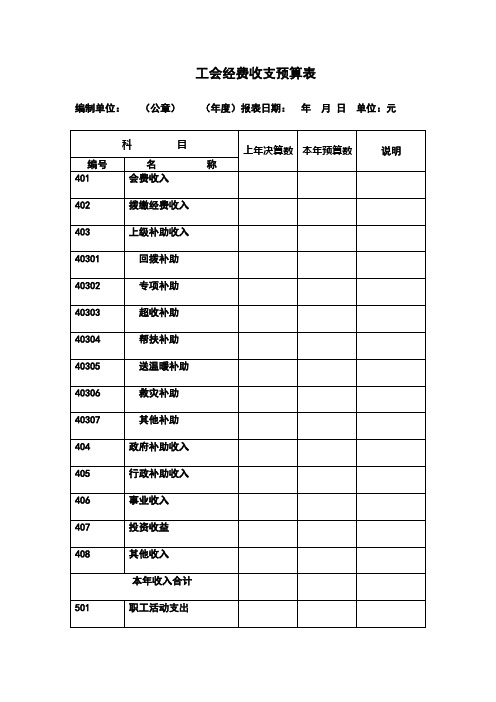 工会经费收支预算表