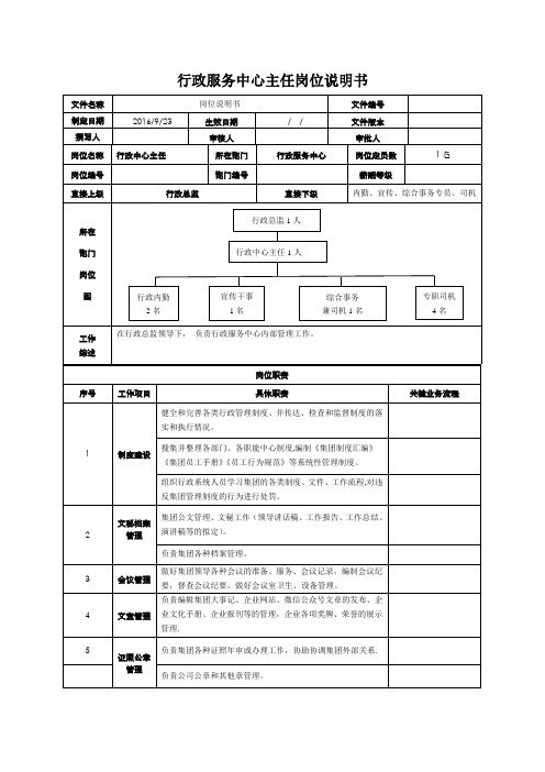 行政服务中心主任岗位说明书