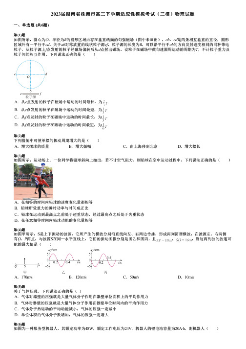 2023届湖南省株洲市高三下学期适应性模拟考试(三模)物理试题