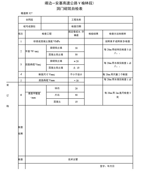 洞门砌筑自检表