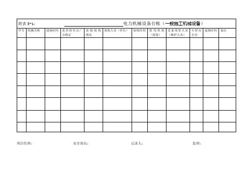 施工机械设备台帐范文