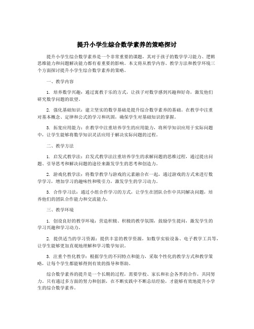 提升小学生综合数学素养的策略探讨