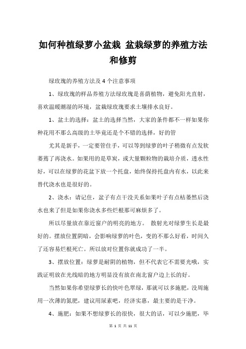 如何种植绿萝小盆栽 盆栽绿萝的养殖方法和修剪