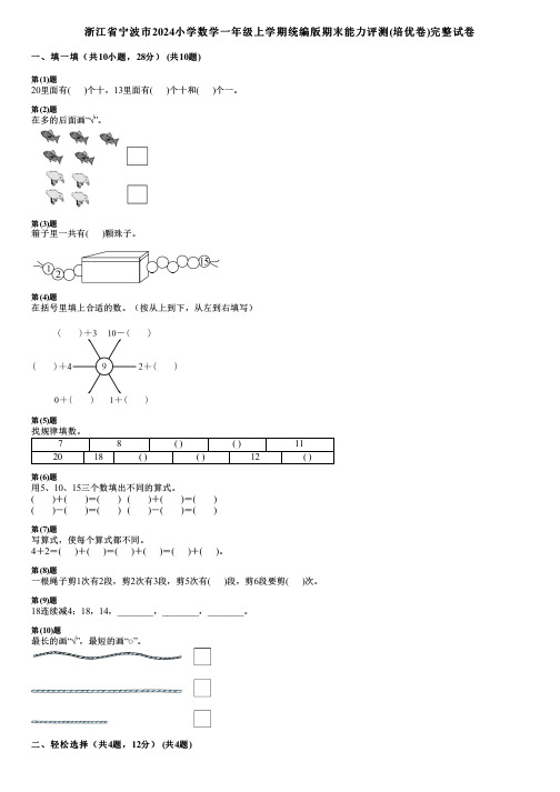 浙江省宁波市2024小学数学一年级上学期统编版期末能力评测(培优卷)完整试卷