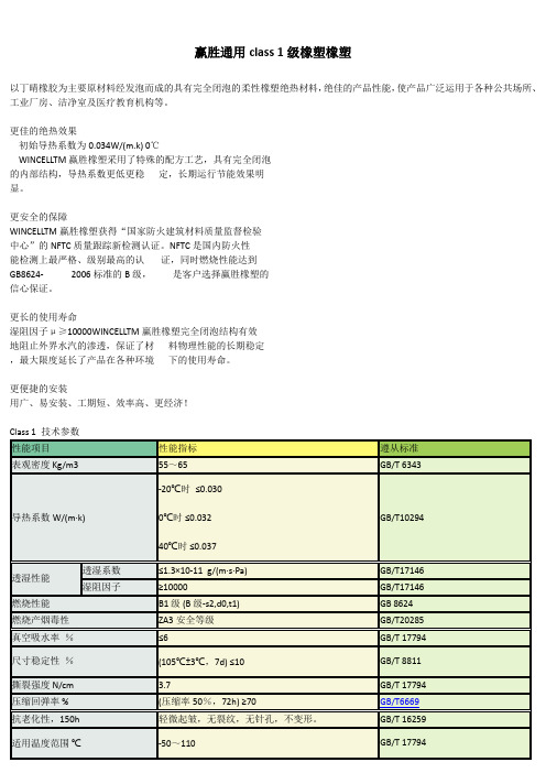 赢胜通用class 1级橡塑橡塑