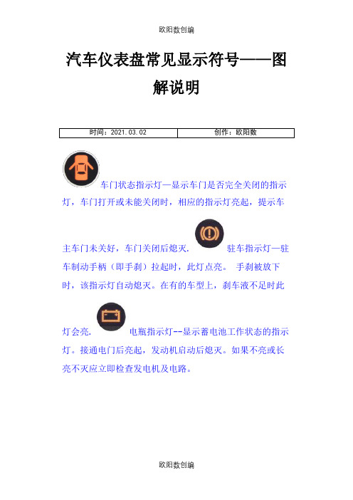 汽车仪表盘常见显示符号——图解说明之欧阳数创编