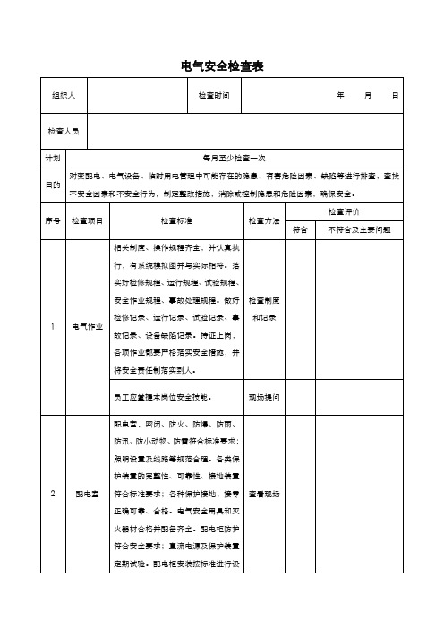 厂区及车间电气安全检查表