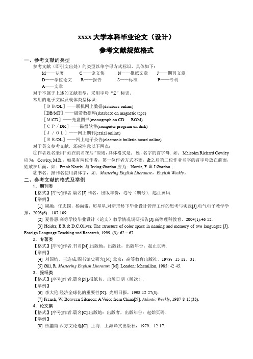 参考文献基本格式毕业设计论文.doc