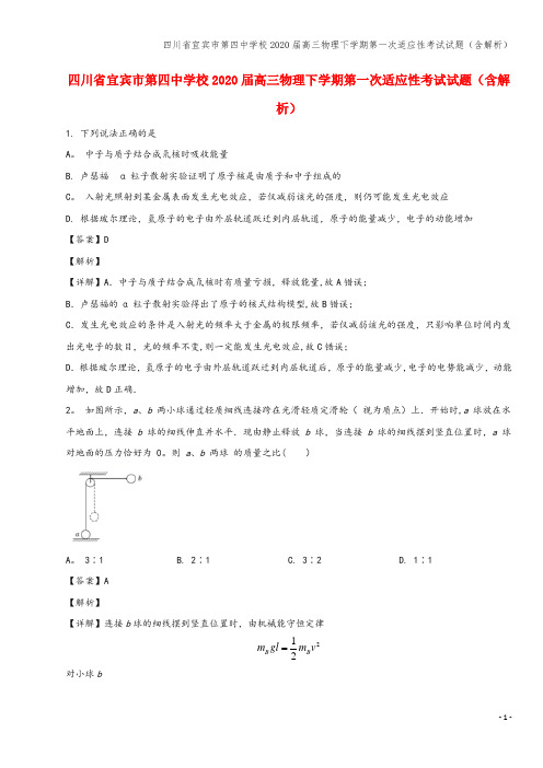 四川省宜宾市第四中学校2020届高三物理下学期第一次适应性考试试题(含解析)