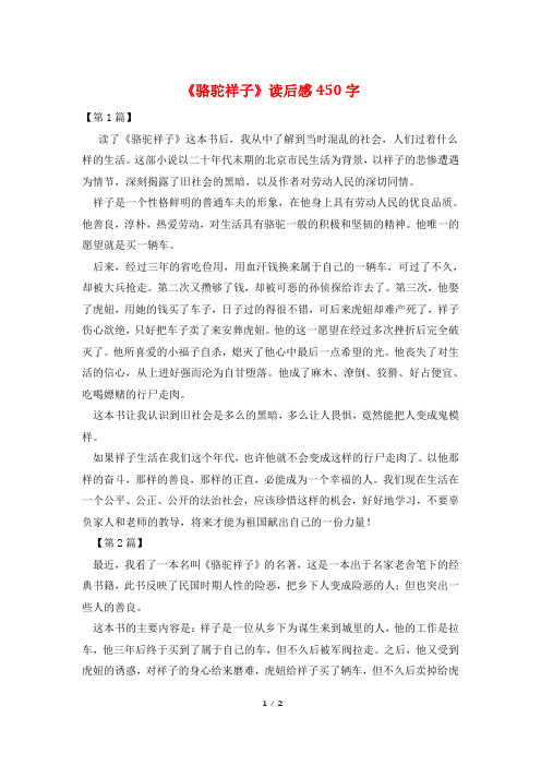 《骆驼祥子》读后感450字