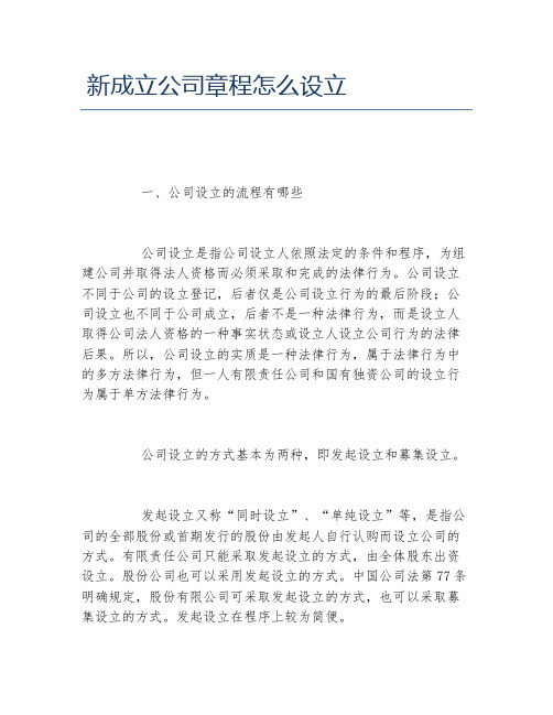 新成立公司章程怎么设立