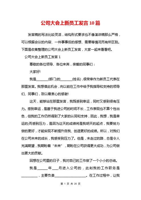 公司大会上新员工发言10篇