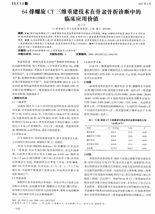 64排螺旋CT三维重建技术在骨盆骨折诊断中的临床应用价值