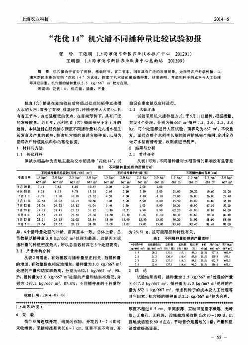 “花优14”机穴播不同播种量比较试验初报