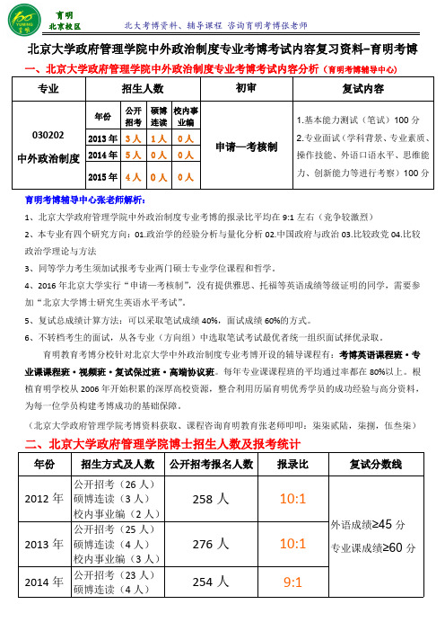 北京大学中外政治制度专业历年考博真题复习内部资料参考书考试内容-育明考博