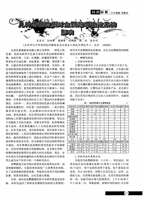 几种增艳物质对血鹦鹉增艳效果的影响