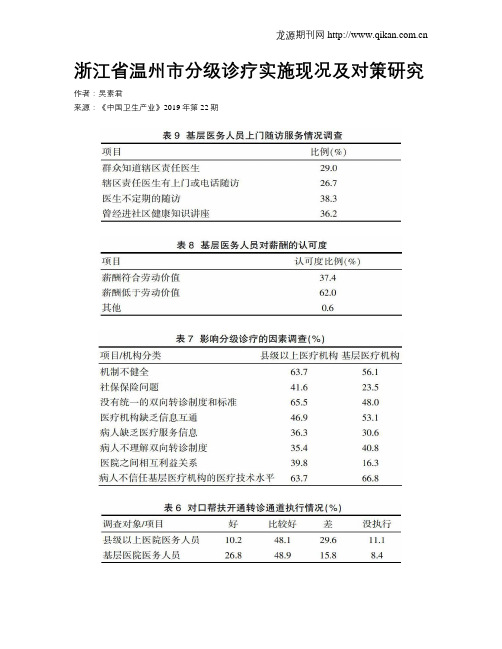 浙江省温州市分级诊疗实施现况及对策研究