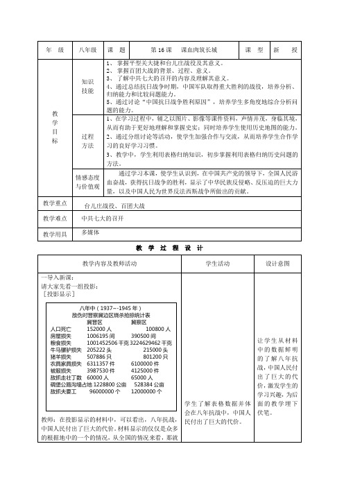 人教版八年级历史上册精品教案：16课血肉筑长城