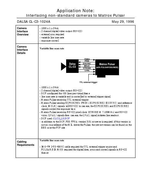 Matrox Pulsar DALSA CL-C3-1024A相机接口应用指南说明书