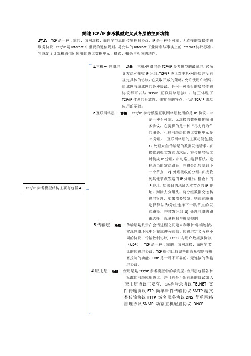 简述TCP-IP参考模型定义及各层的主要功能