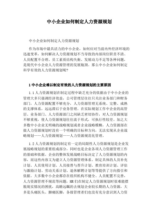 中小企业如何制定人力资源规划