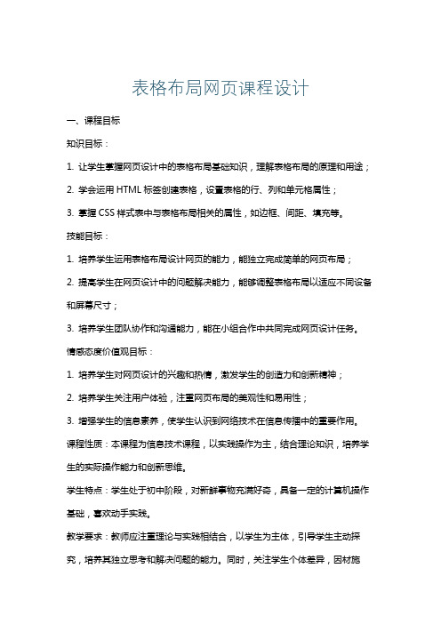 表格布局网页课程设计